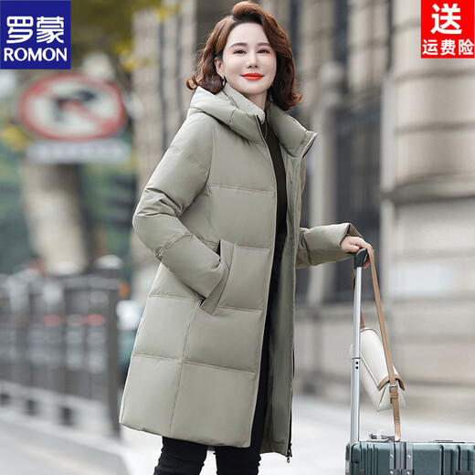ROMON winter mid-length authentic women's down jacket duck down middle-aged and elderly 2026 mom fashion thickened warm jacket red 6XL recommended 165-180Jin Jin equals 0.5 kg