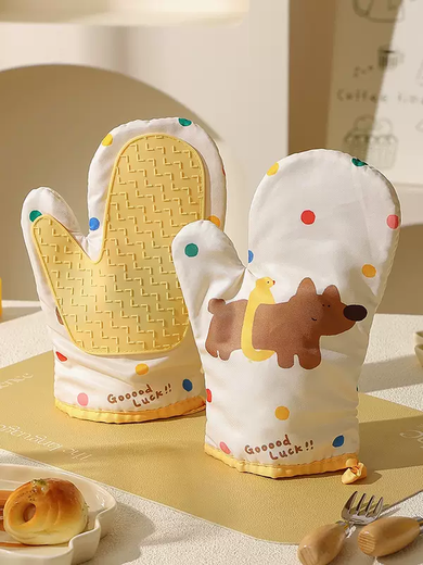 Yusenyi Baking Anti-scalding Gloves Microwave Oven Special Silicone Insulating Gloves Thickened Heat Insulation High Temperature Resistance Dachshund (Single Pack for Left Hand)