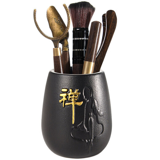 Jingdian Tea Ceremony Parts Kung Fu Tea Set Six Gentlemen Combination Set Tea Clamp Teaspoon Tea Scratcher Bamboo Sauce Gold-plated Eight-piece Set