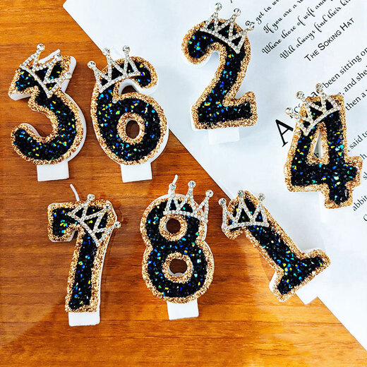 Pupan Black Diamond Crown Digital Birthday Candle Decoration Cake Insert Children's First Birthday Party Same Style Colorful Flame Candles 6 Pieces