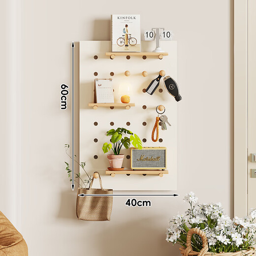 FANLILIN new solid wood hole board storage rack solid wood entrance hall wall storage rack creative shape solid wood storage rack combination package 40x60 warm white