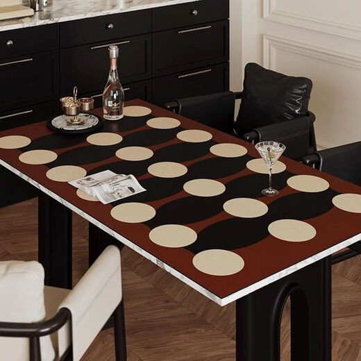 Fantasy light luxury silicone table mat, high-end dining table mat, retro waterproof, oil-proof, anti-scalding, no-wash, heat-insulating desktop protection mat 60x100cm leather texture T Bol circle black frame