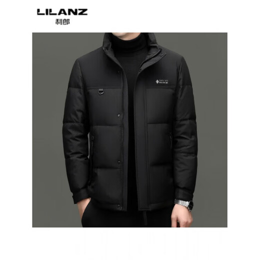 LILANZ Men's Fashion Business Casual Hooded White Duck Down Jacket Middle-aged Winter Warm Jacket Thick Men's Short Black 14XL (190)