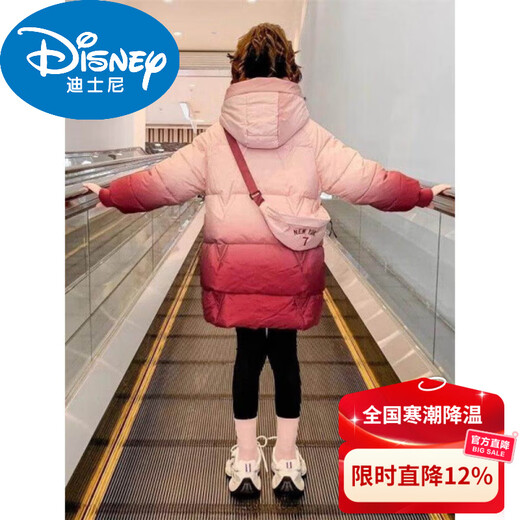 Disney Down Jacket Girls' Cotton Jacket New Winter Clothes Children's Cotton Clothes Gradient Medium and Big Children's Western Style Plus Velvet Thick Cotton Jackets Cotton Clothes Watermelon Red Egg Style Free Same Style Bag 130 (Recommended Height 115-125)