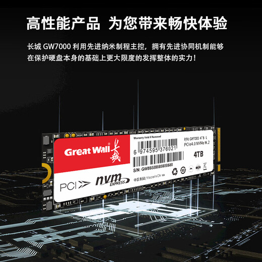 长城（Great Wall）2TB SSD固态硬盘 M.2接口(NVMe协议) PCIe4.0x4 读速高达7300MB/s GW7000系列