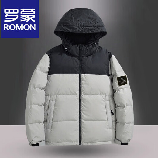 罗蒙（ROMON）国标50绒羽绒服男白鸭绒连帽羽绒服夹克休闲外套潮流商务休闲外套 米白色 L
