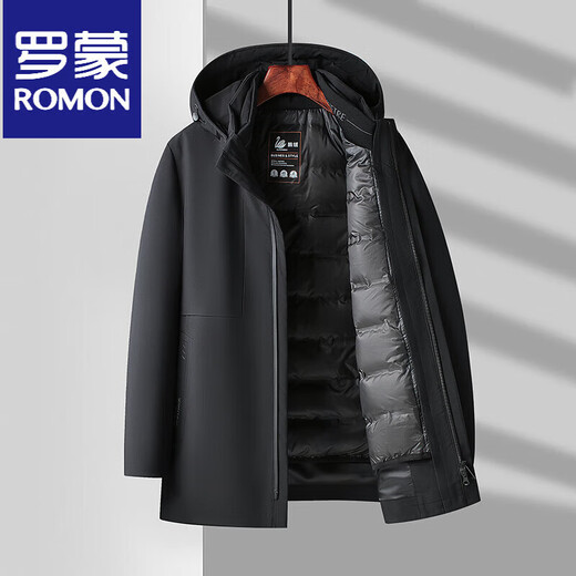 ROMON Dad's New Down Jacket Men's Removable Liner Mid-Length 90 New National Standard White Goose Down Thickened Winter Outer Black M 170/