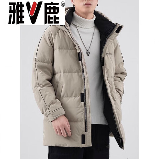 Yalu Мужская пуховая куртка цвета хаки Мужская зимняя утепленная холодостойкая куртка на гусином пуху средней длины Свободная повседневная куртка-пуховик на гусином пуху 95% Мужской белый гусиный пух - Черный M