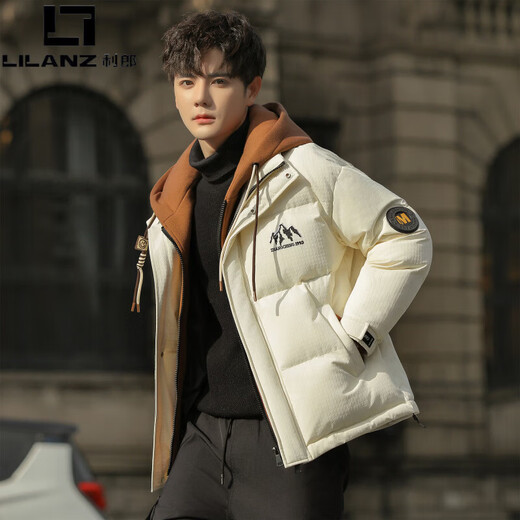 LILANZ пуховик мужская куртка с капюшоном 2025 зима новый стиль красивые утолщенные морозостойкие зимние студенческие топы кремово-белые XL 125-136Jin Jin весит около 0,5 кг