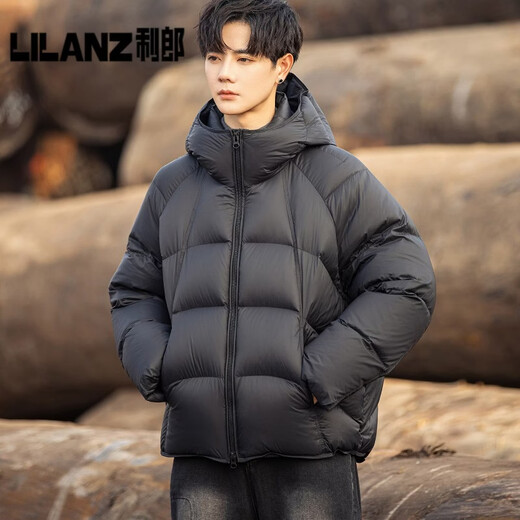 Lilang 90 Пух 270 г + объемный сверхпрочный пуховик с капюшоном, мужская зимняя новая утолщенная теплая куртка для хлеба, черная (стандартный стиль) 3XL (90) (190-210Jin Jin равен 0,5 кг)