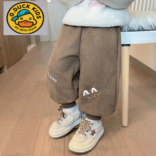 G.duck little yellow duck girls' one-piece velvet pants autumn and winter 2025 new baby girl's velvet thickened sweatpants children's winter break pink 120 cm recommended height 111-120