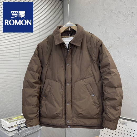 ROMON 2025, новый зимний модный брендовый пуховик с лацканами, мужской индивидуальный популярный молодежный универсальный теплый легкий утиный пуховик кремового цвета 3XL (175-195Jin Jin равен 0,5 кг)