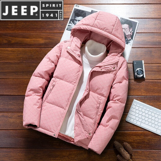 JEEP SPIRIT утолщенный пуховик для мужчин, осень-зима 2025, новинка, короткая модная красивая повседневная теплая куртка на розовом утином пуху S