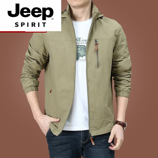 JEEP SPIRIT Herren-Marken-Outdoor-Jacke, Herrenmantel, Herbst und Winter 2025, neues Herbst-Top für Herren mittleren Alters, 9898, Khaki, dicker Abschnitt, 4XL 170–190