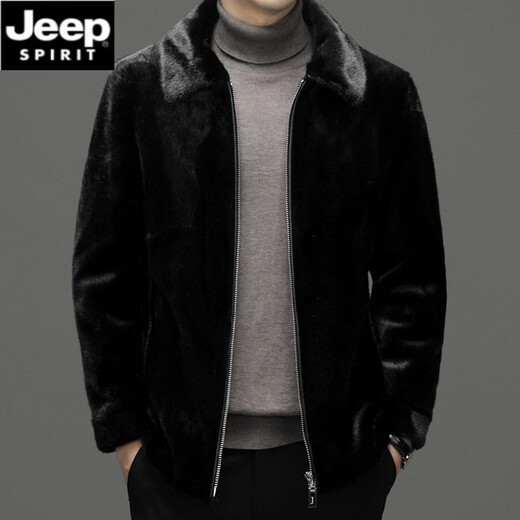 JEEP SPIRIT Jeep mink coat men's winter mink fur one-piece thickened warm hooded eco-friendly fur gold mink velvet coat black classic stand-up I collar XL 120-135Jin Jin equals 0.5 kg