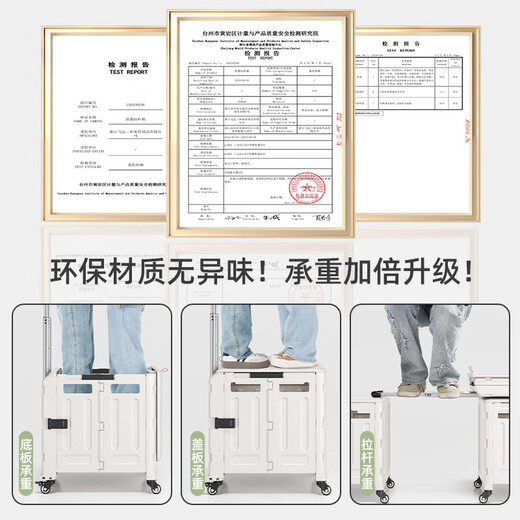 Wing Fantasy Portable Folding Grocery Cart Stair Climbing Cart Large Two-Wheel Shopping Cart with Cover Medium 4-Wheel with Brake + Tea Green Cover + Sticker 55L Integrated Sliding Cover