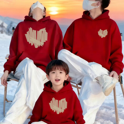 2025 new red Christmas parent-child family portrait sweatshirt burgundy (hooded_spring and autumn) 90 cm baby girl