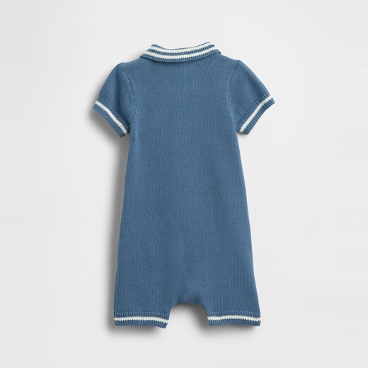 Gap Gap infant and toddler 2026 spring new pure cotton bear POLO short-sleeved jumpsuit children's clothing US version 880369 gray blue 80cm /48 Asian code 9-18 months / US code 12-18 months