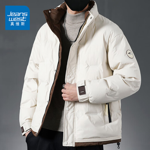 真维斯（Jeanswest）羽绒服男2025春秋新款潮流时尚鸭绒保暖御寒宽松外套上衣 9769米白色 M