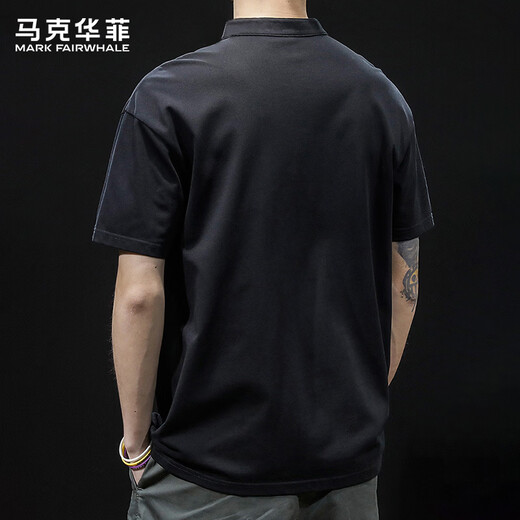 MARK FAIRWHALE short-sleeved T-shirt men's summer trendy brand versatile short-sleeved men's loose breathable simple T-shirt men's black XL