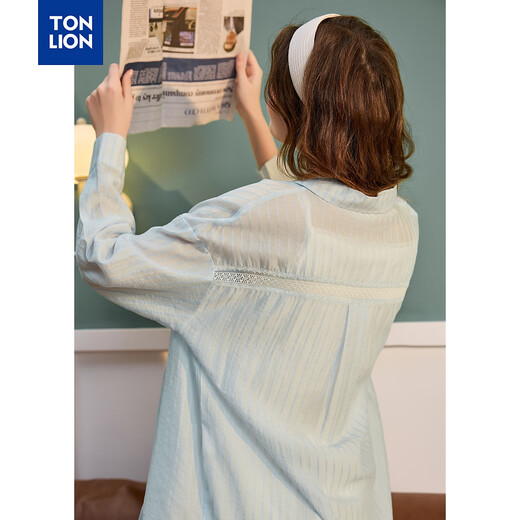 TonLion 2026 Spring Women's Striped Long-Sleeved Shirt Light Blue S