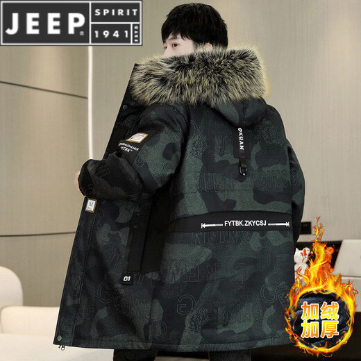 JEEP SPIRIT зимняя бархатная утолщенная камуфляжная куртка с капюшоном и большим меховым воротником средней длины, мужская теплая ветровка, парка черного, серого цвета, L