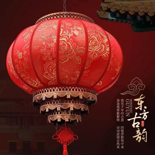 Xushansi LED light-emitting traditional New Year red hanging lantern outdoor balcony housewarming waterproof custom sheepskin lantern Cool pear wiring type LED light + free plug + Chinese knot round 60# (diameter 60cm) embroidered peony high quality double layer one pack