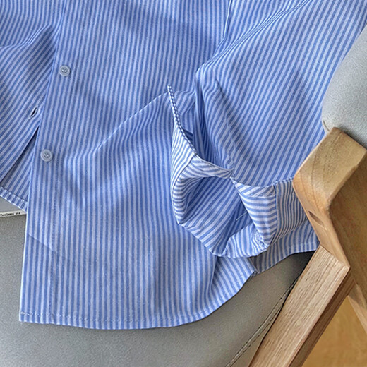 TonLion long-sleeved striped shirt for women 2026 new women's summer small blue casual jacket temperament top bl