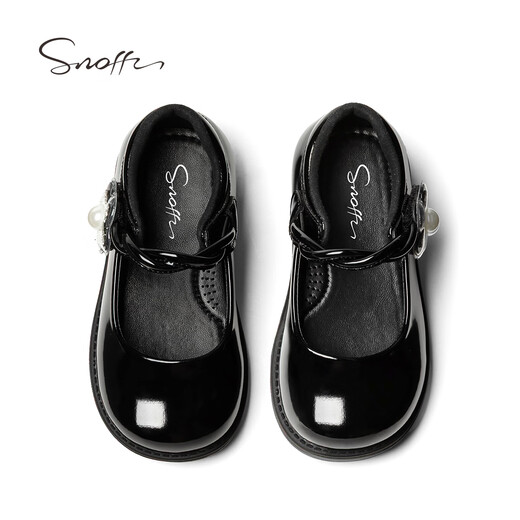 Snafy girls leather shoes spring new 2026 little girl princess shoes children's soft sole non-slip baby single shoes Iris black 23 feet length 14.4cm