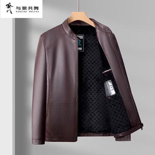 DANCING WOLVES PU Leather Jacket Men's 2026 Spring and Autumn Short Leather Jacket Casual Slim Thick Temperament Handsome Jacket Black L 175