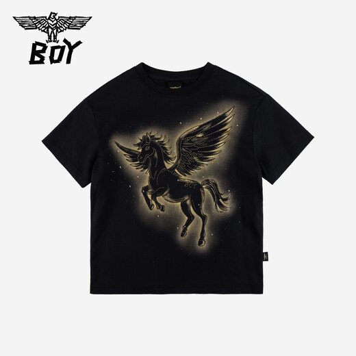 BOY JUNIOR boys' new spring and summer loose short-sleeved T-shirt black 130
