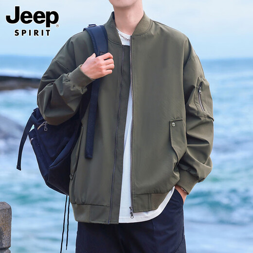JEEP SPIRIT Jeep American Flight Jacket Men's Spring Trendy Loose Casual Workwear Jacket Men's Black M