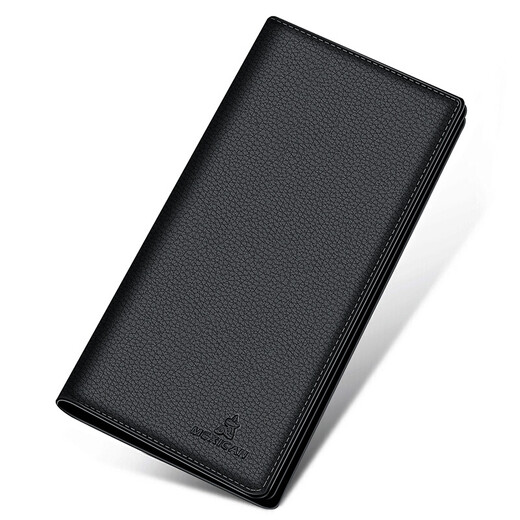 稻草人（MEXICAN）钱包男长款 头层牛皮钱夹 大容量两折时尚皮夹卡包男士新款手包 暗隔带拉链款-黑色