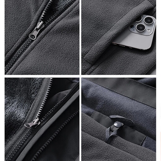 Delhui Jacket Men's Autumn and Winter Windproof and Waterproof Outdoor Sports Three-in-One Jacket Dark Gray Three-in-One 2XL