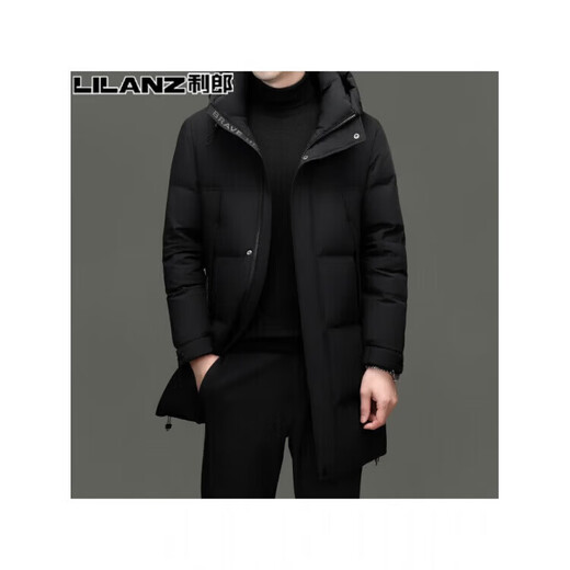 LILANZ Men's Mid-Length Down Jacket Winter Fashionable and Versatile Thickened Warm Hooded Jacket for Young and Middle-aged Men Off-White 14XL (190)