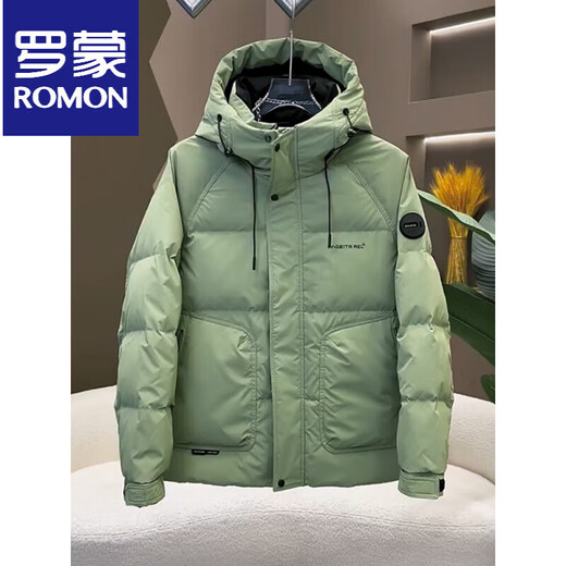 Мужской пуховик ROMON, зимний с капюшоном, новинка 2025 года, морозостойкий и теплый, утолщенный, красивый мужской повседневный пиджак в корейском стиле, черный, L рекомендуется 120-135 Jin Jin, вес 0,5 кг.