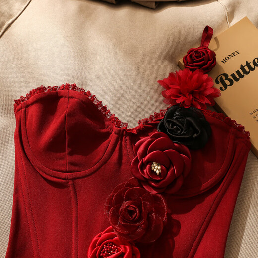 Ao Yan Lai Hot Girl Red Flower Fishbone Bra Women's Summer Slimming Tube Top Red S