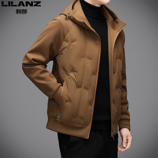 利郎商场同款男装24秋冬新款羽绒服男士时尚休闲白鸭绒轻薄保暖连帽外 咖色1007 M 170