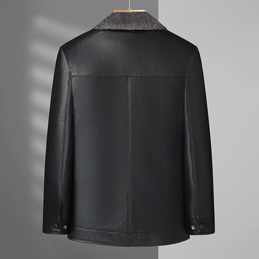 Dibinze large size men's leather jacket loose plus fat enlarged lapel warm jacket fat man jacket black L