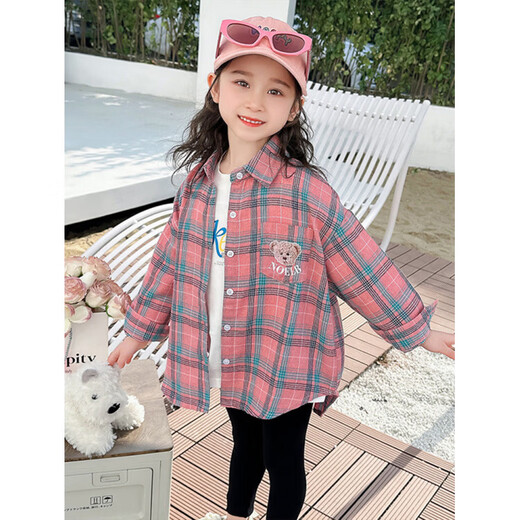 Girls Autumn Shirts 2025 New Big Girls Spring and Autumn Bottoming Shirts Children's Casual Girls Plaid Shirts Trendy Pink 130