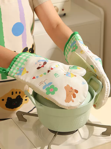 Yusenyi Baking Anti-scalding Gloves Microwave Oven Special Silicone Insulating Gloves Thickened Heat Insulation High Temperature Resistance Dachshund (Single Pack for Left Hand)