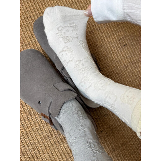 Modal Hello Kitty Socks Women's Lace Pile Socks Cartoon Pendant Socks Japanese Cute Spring and Autumn Mid-Tube Socks Black + Pink One Size Women's 35-40 Embossed Kitty