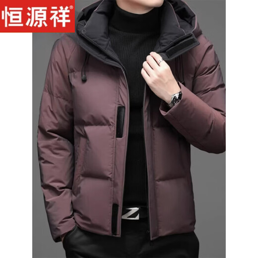 Hengyuanxiang light luxury winter new down jacket men's short thickened warm casual hooded cold-proof clothing men's winter jacket black 2XL 185 150-170Jin Jin equals 0.5 kg
