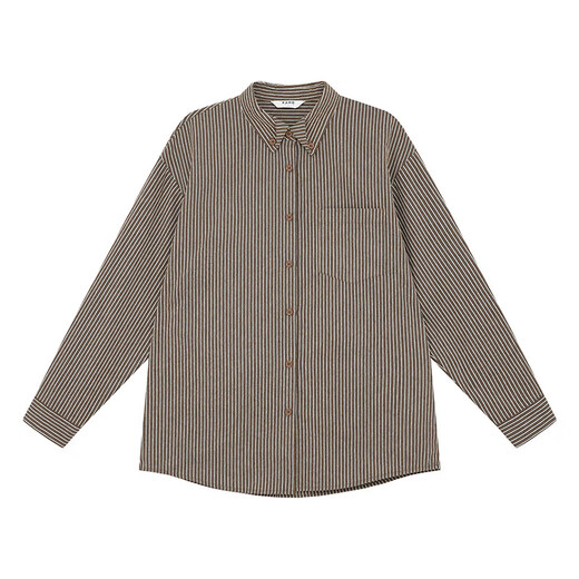 Hello Canon Striped texture design lapel shirt women's autumn and winter 202 new retro Korean style casual shirt brown XS