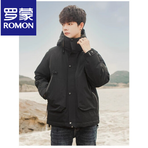 ROMON down jacket men's jacket three-proof fashionable outdoor 2025 winter jacket warm and cold-proof clothing handsome black M 95-120
