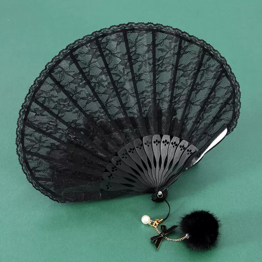 Yusenyi Chinese style compact folding fan for women's cheongsam lace fan ancient style folding fan dance fan summer portable fan red lace fan jade beads style personal use daily fan