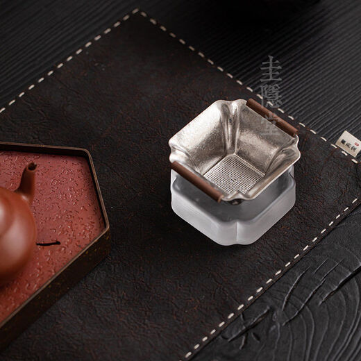 Yinrentang pure titanium tea filter crystal glass base integrated tea drain tea separator ultra-fine tea filter tea filter pure titanium tea drain crystal base set