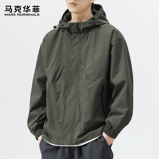MARK FAIRWHALE Jacket Men's Winter Outdoor Work Jacket Men's Trendy Casual Hooded Top Gray Green XL