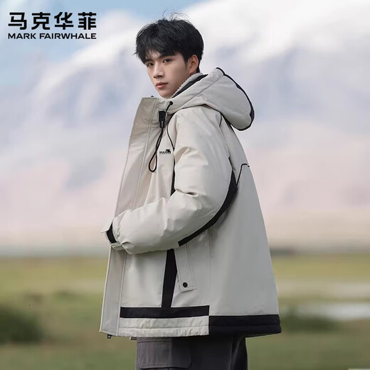 马克华菲（MARK FAIRWHALE）美式复古休闲羽绒服男士2026年春季新款宽松保暖舒适潮牌防寒上衣 军绿色 【90%白鸭绒】 XL 【建议135-155斤】