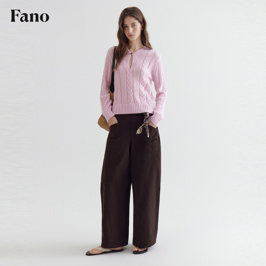 Fano studios Fan Luo Fano pink gentle mohair sweater for women 2026 spring one button hollow V-neck cable tie top pink ready stock M